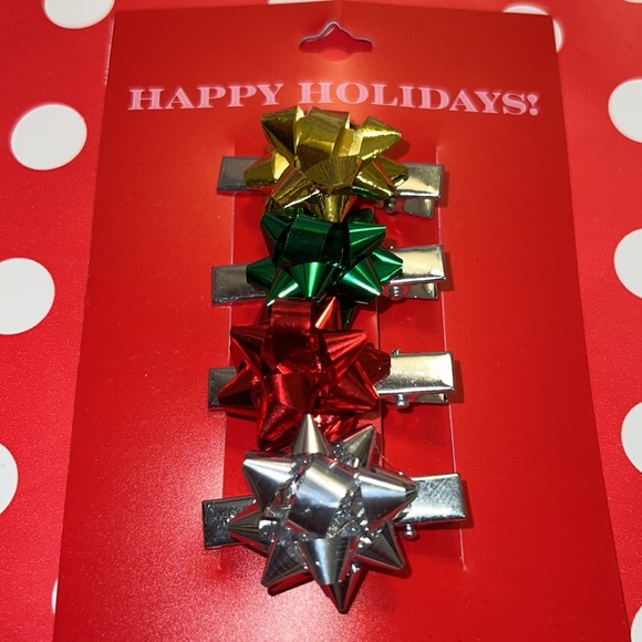 Happy Holidays Accessories SilverTone Gift Wrap Christmas Present Bow Hair Clips - Picture 2 of 5